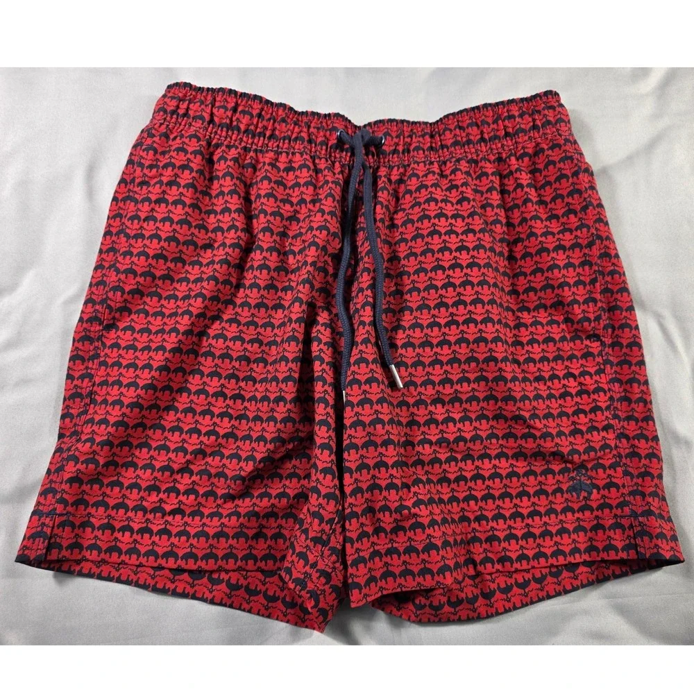 Brooks Brothers Swim Trunks Men Small All Over Print Logo Mesh Lined 5